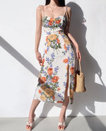 Load image into Gallery viewer, Petal Floral Tie Strap Slit Dress in Print