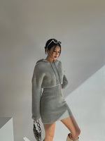 Load image into Gallery viewer, Knitted Hoodie Bodycon Dress - Grey