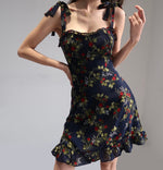 Load image into Gallery viewer, Foliage Floral Tie Strap Cami Mini Dress in Black