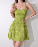 Load image into Gallery viewer, Gerbera Floral Tie Strap Mini Dress in Green