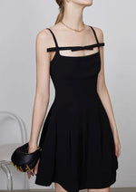 Load image into Gallery viewer, Cutout Bow Cami Mid Dress in Black