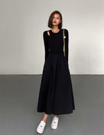 Load image into Gallery viewer, Long Sleeve Cutout Pocket Dress in Black