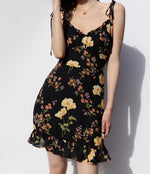 Load image into Gallery viewer, Bouquet Floral Tie Strap Cami Mini Dress in Black
