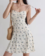 Load image into Gallery viewer, Salvais Floral Cami Tie Strap Mini Dress in White