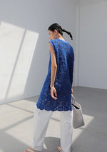 Load image into Gallery viewer, Laser Cut Crochet Sleeveless Dress in Blue
