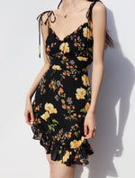 Load image into Gallery viewer, Bouquet Floral Tie Strap Cami Mini Dress in Black