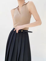 Load image into Gallery viewer, Knitted Sleeveless Polo Tank in Latte