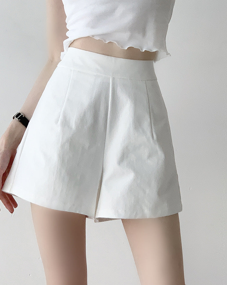 Tailored High Waist Flare Shorts - White