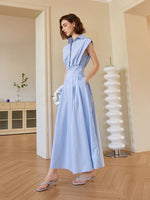 Load image into Gallery viewer, Aurelie Boxy Shoulder Pocket Shirt Dress in Blue