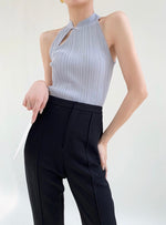 Load image into Gallery viewer, Textured Cutout Cheongsam Top in Blue Grey