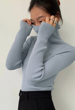Load image into Gallery viewer, Ribbed Foldover Turtleneck Top in Blue