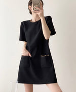 Load image into Gallery viewer, Chain Detail Pocket Shift Dress in Black