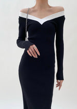 Load image into Gallery viewer, Off Shoulder V Long Sleeve Bodycon Dress
