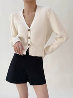 Load image into Gallery viewer, V Ribbed Contrast Button Cardigan in Cream