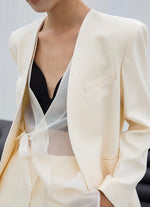 Load image into Gallery viewer, Tailored Duo Layer Tie Blazer in Cream