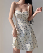 Load image into Gallery viewer, Salvais Floral Cami Tie Strap Mini Dress in White