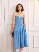 Load image into Gallery viewer, Marion Bustier Button A-Line Dress in Blue