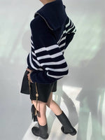 Load image into Gallery viewer, Marine Striped Half Zip Sweater