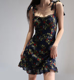 Load image into Gallery viewer, Foliage Floral Tie Strap Cami Mini Dress in Black