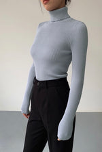 Load image into Gallery viewer, Ribbed Foldover Turtleneck Top in Blue