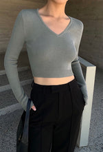 Load image into Gallery viewer, Cropped Ribbed V Top in Sage