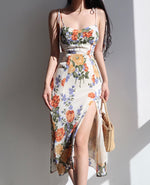 Load image into Gallery viewer, Petal Floral Tie Strap Slit Dress in Print