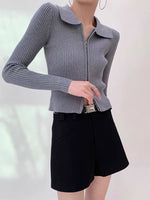 Load image into Gallery viewer, 2-way Zip Ribbed Sweater in Grey