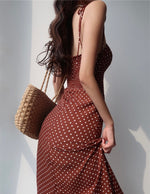Load image into Gallery viewer, Bronzette Polka Tie Strap Slit Dress