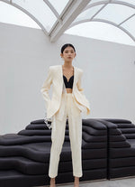 Load image into Gallery viewer, Tailored Duo Layer Tie Blazer in Cream