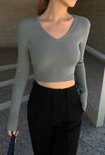 Load image into Gallery viewer, Cropped Ribbed V Top in Sage