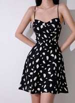 Load image into Gallery viewer, Odessa Printed Tie Strap Mini Dress in Black