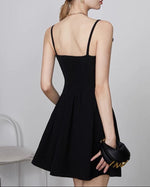 Load image into Gallery viewer, Cutout Bow Cami Mid Dress in Black