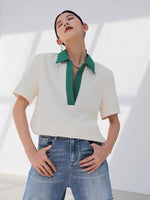 Load image into Gallery viewer, Contrast Collar Polo Tee in White