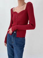 Load image into Gallery viewer, Bustier Button Slit Knit Top - Red