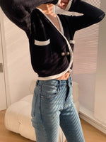 Load image into Gallery viewer, Pearl Contrast Cardigan - Black