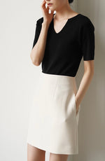 Load image into Gallery viewer, Classic Mid Waist Mini Shift Skirt in Cream