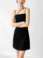 Load image into Gallery viewer, Asymmetric Cami Strap Mini Dress in Black