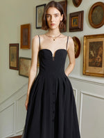 Load image into Gallery viewer, Marion Bustier Button A-Line Dress in Black