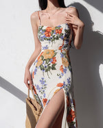 Load image into Gallery viewer, Petal Floral Tie Strap Slit Dress in Print