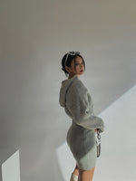 Load image into Gallery viewer, Knitted Hoodie Bodycon Dress - Grey