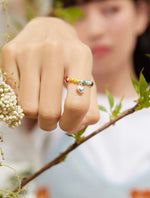 Load image into Gallery viewer, White Gold Heart Pendant Bead Ring