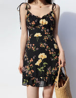 Load image into Gallery viewer, Bouquet Floral Tie Strap Cami Mini Dress in Black