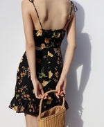Load image into Gallery viewer, Bouquet Floral Tie Strap Cami Mini Dress in Black