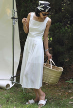 Load image into Gallery viewer, Tencel Blend Criss Cross Back Button Midi Dress in White