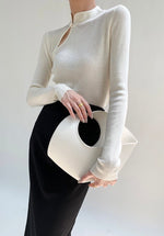 Load image into Gallery viewer, Cutout Cheongsam Long Sleeve Top in Cream