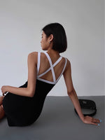 Load image into Gallery viewer, Cross Back Contrast Strap Bodycon Mini Dress in Black