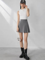 Load image into Gallery viewer, Side Pleat A-Line Mini Skirt in Grey