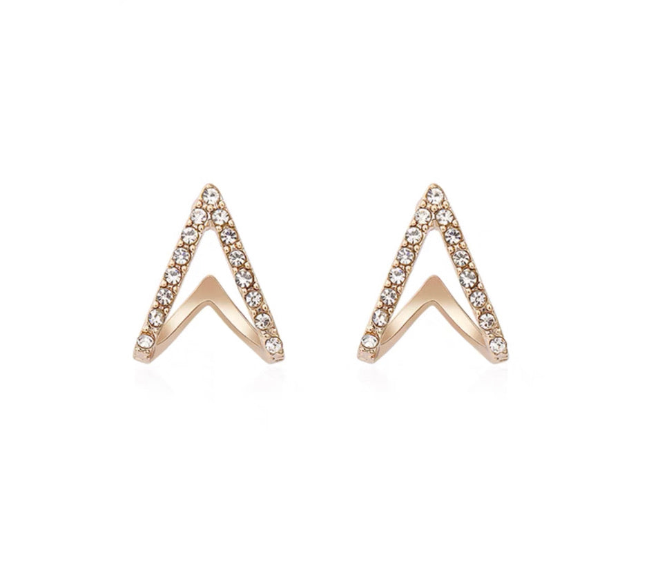 Gold Diamante Point Stud Earrings