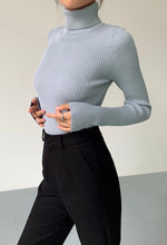 Load image into Gallery viewer, Ribbed Foldover Turtleneck Top in Blue