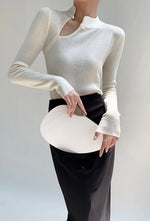 Load image into Gallery viewer, Cutout Cheongsam Long Sleeve Top in Cream
